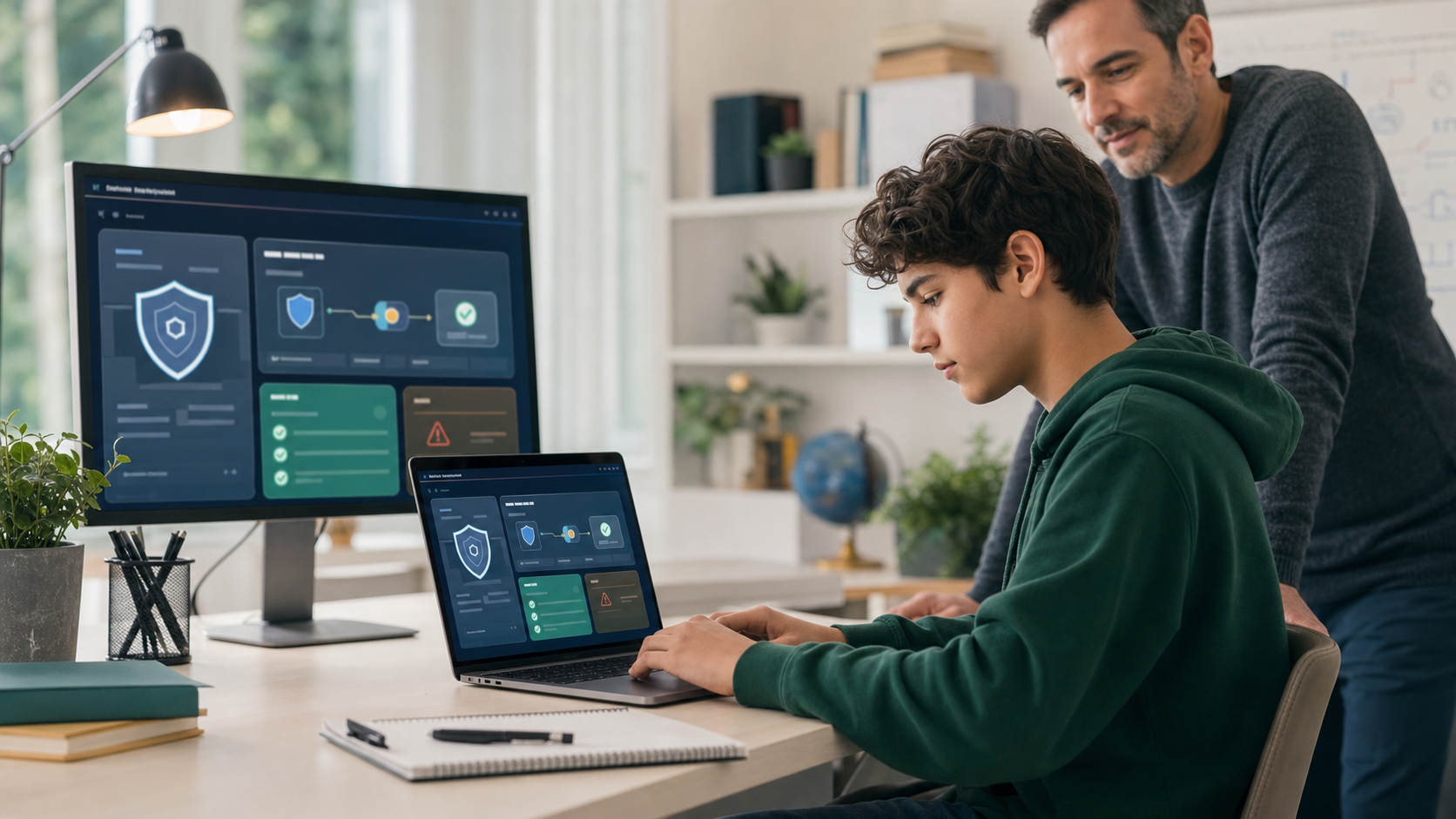Teenager safely testing AI security behavior in a supervised browser-based learning workspace