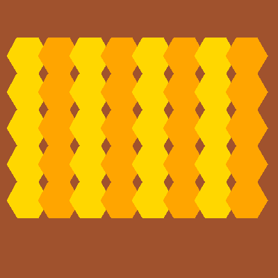 A honeycomb of gold and orange hexagons in alternating columns on brown paper.