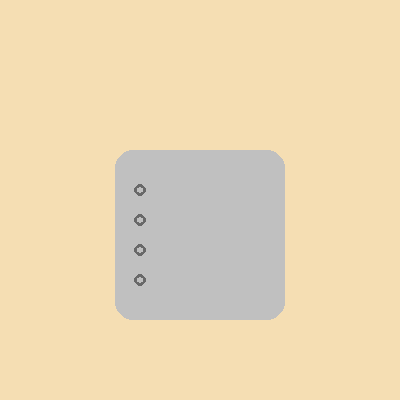 A silver robot body with four small gray ring-shaped bolts running down its left side, on wheat-colored paper.
