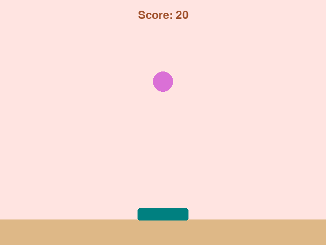 A bakery scene with a teal basket, a falling purple cupcake, and "Score: 20" written at the top.