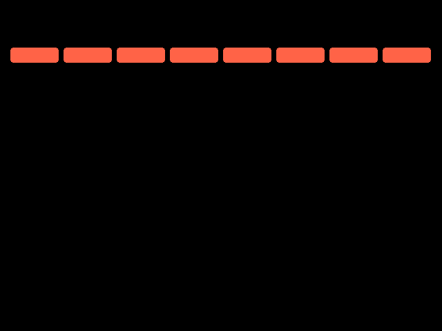 A black game window with a single row of eight red bricks evenly spaced across the top.